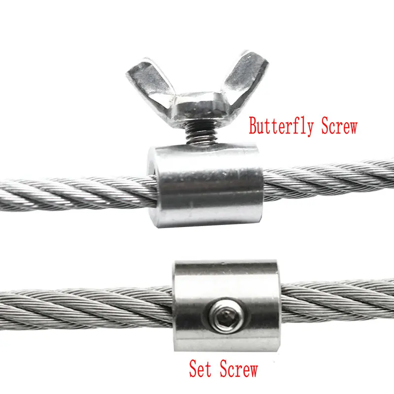 HQ BH01 Stainless Steel SS304 Round Clamp Wire Rope Clip with Hexagon Grub Screw or Butterfly Bolt for 2-12MM Wire