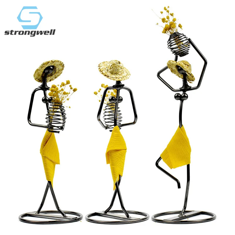 

Strongwell Nordic соломенная шляпа для девочек Железный цветочный металлический контейнер персонажа Скульптура офисный Рабочий стол для дома деко...