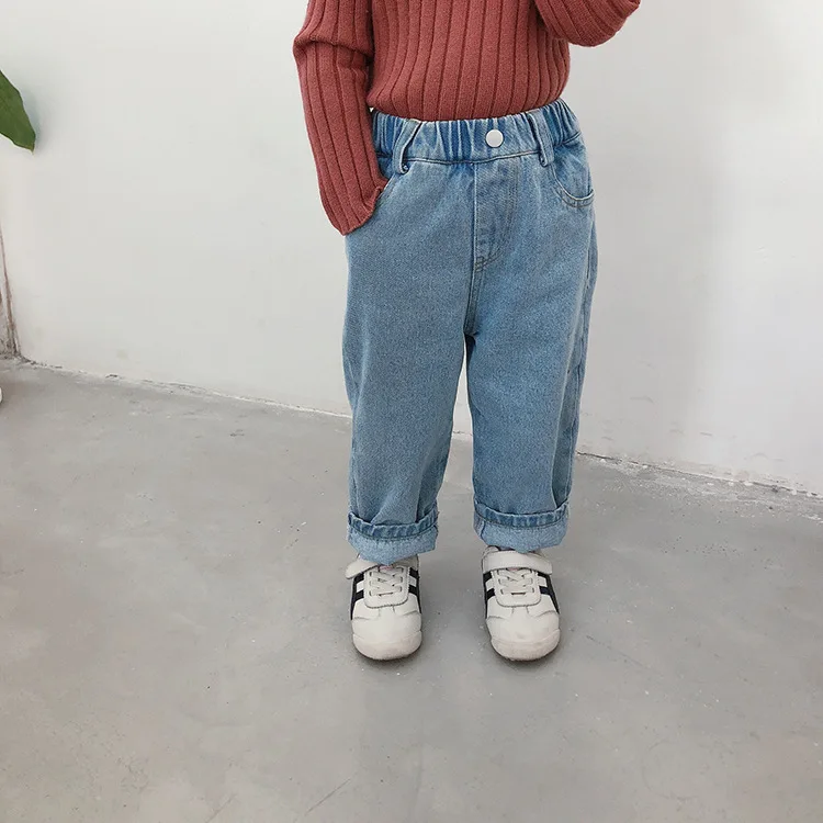 light blue Новинка года; Зимние Детские утепленные джинсовые брюки в Корейском стиле; шикарная детская одежда; брюки унисекс; теплые джинсы для маленьких мальчиков и девочек - Цвет: light blue