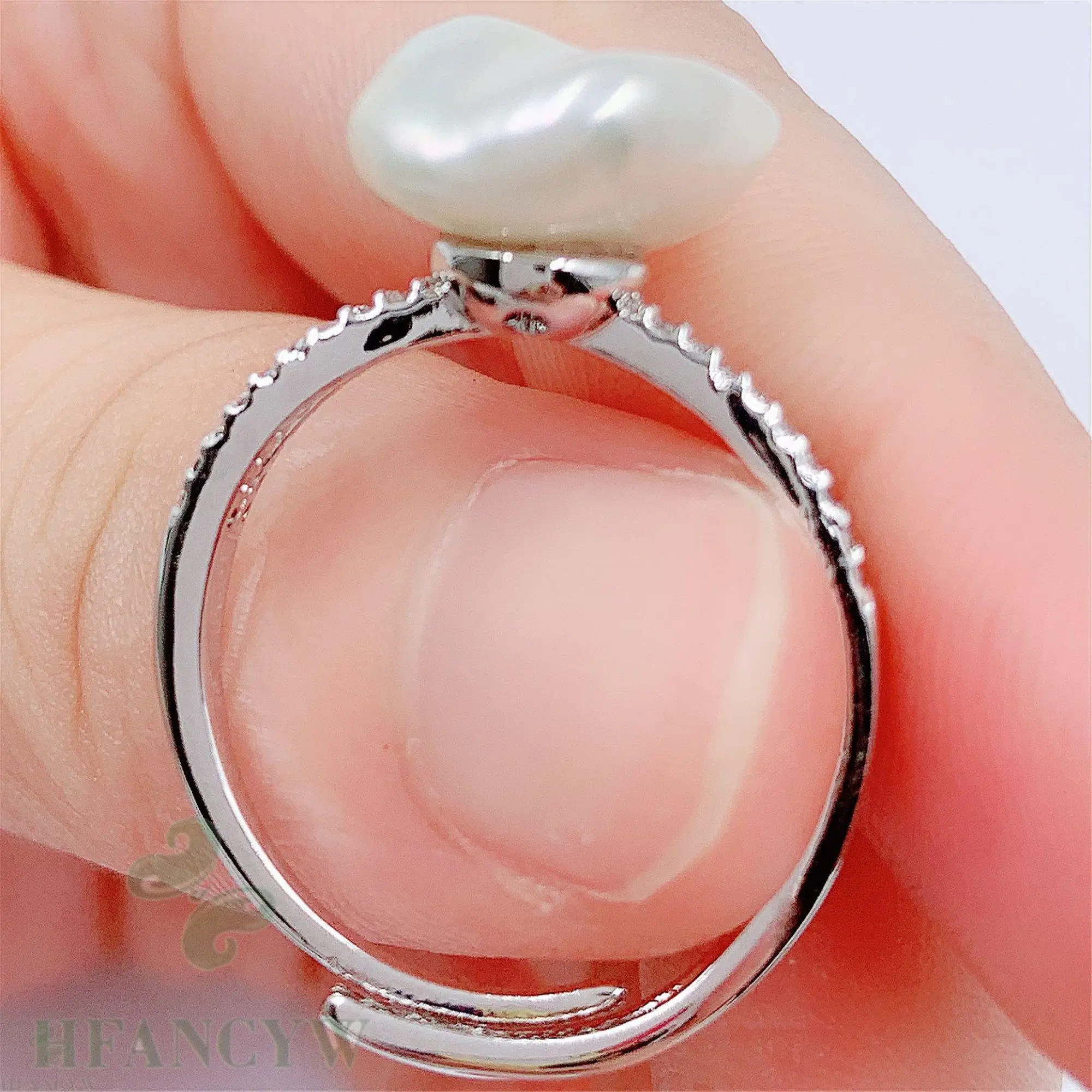 11x12 мм Белое серебряное кольцо с жемчугом в стиле барокко регулируемое