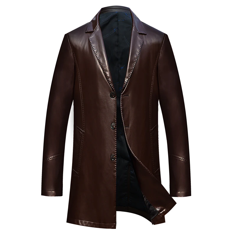 Мужская осенне-зимняя кожаная куртка с лацканами размеры до 3XL |