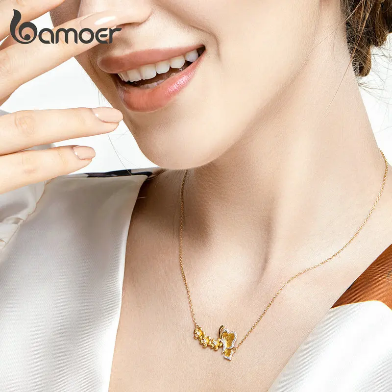 Женское короткое ожерелье из серебра 925 пробы с бабочкой и цветком | Ожерелья