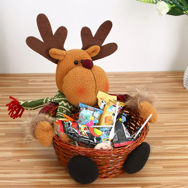

Christmas Candy Wicker Basket Elk Snowman Food Rack Santa Claus Fruit Holder Christmas Decorations Home New Year Decor Supplies