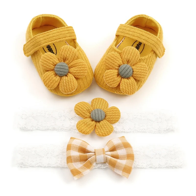 

Baby First Walkers Kids Infant Newborn Boy Girl Soft Sole Crib Shoes Flower Cotton Prewalker Shoes +2pcs Headband Set3