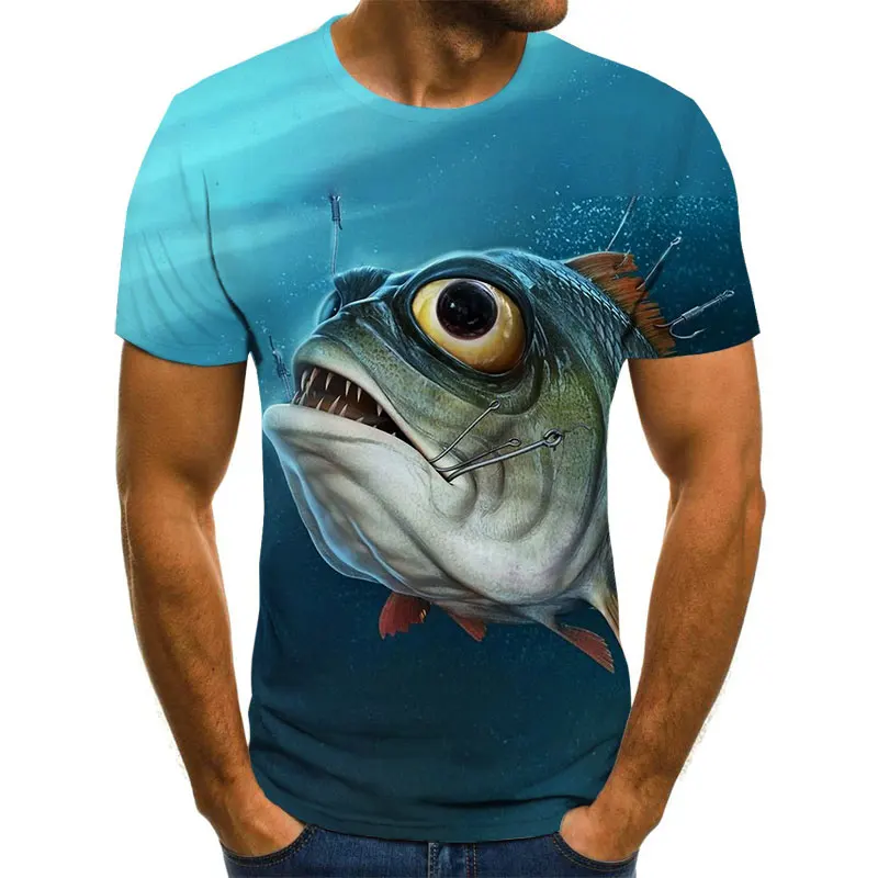

2021 New 3D Printed Fish Pattern Men's and Women's Casual T-shirt Summer Fashion Trend Young Men's T-shirt Hip Hop Short Sleeve