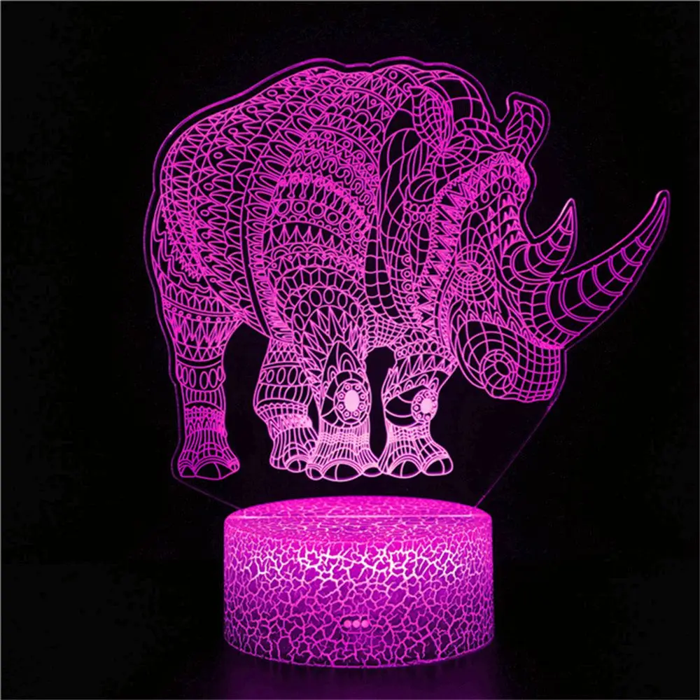 

Маленький 3D ночник, миниатюрная имитация сафари, животные, африканские носороги, бегемот, модель для мужчин, игрушка, рождественский подаро...