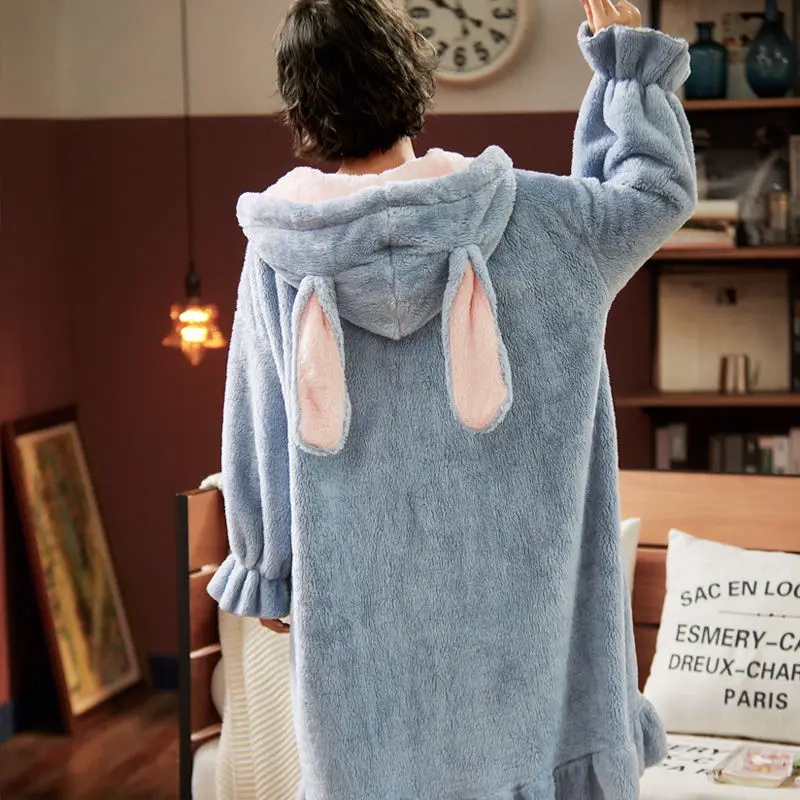 2020 осенне-зимняя женская ночная рубашка с капюшоном и оборками теплая Фланелевая