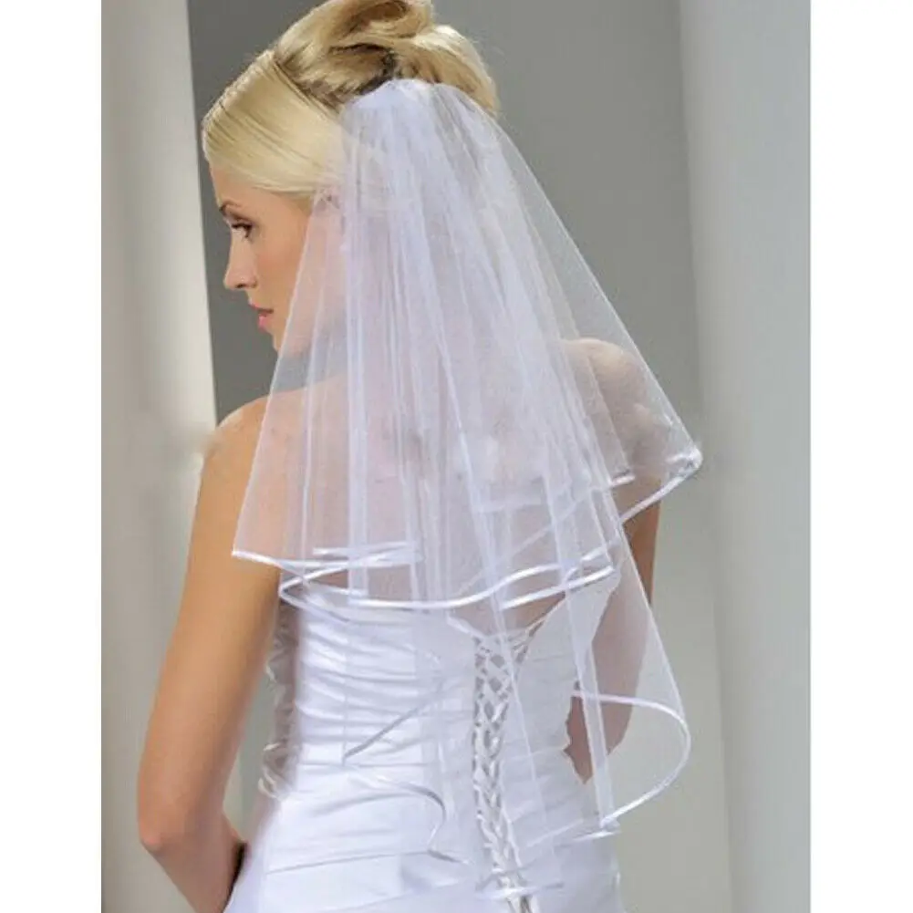 

2 Tier White Ivory Wedding Veil with Comb Elbow Length Bride 60-80cm