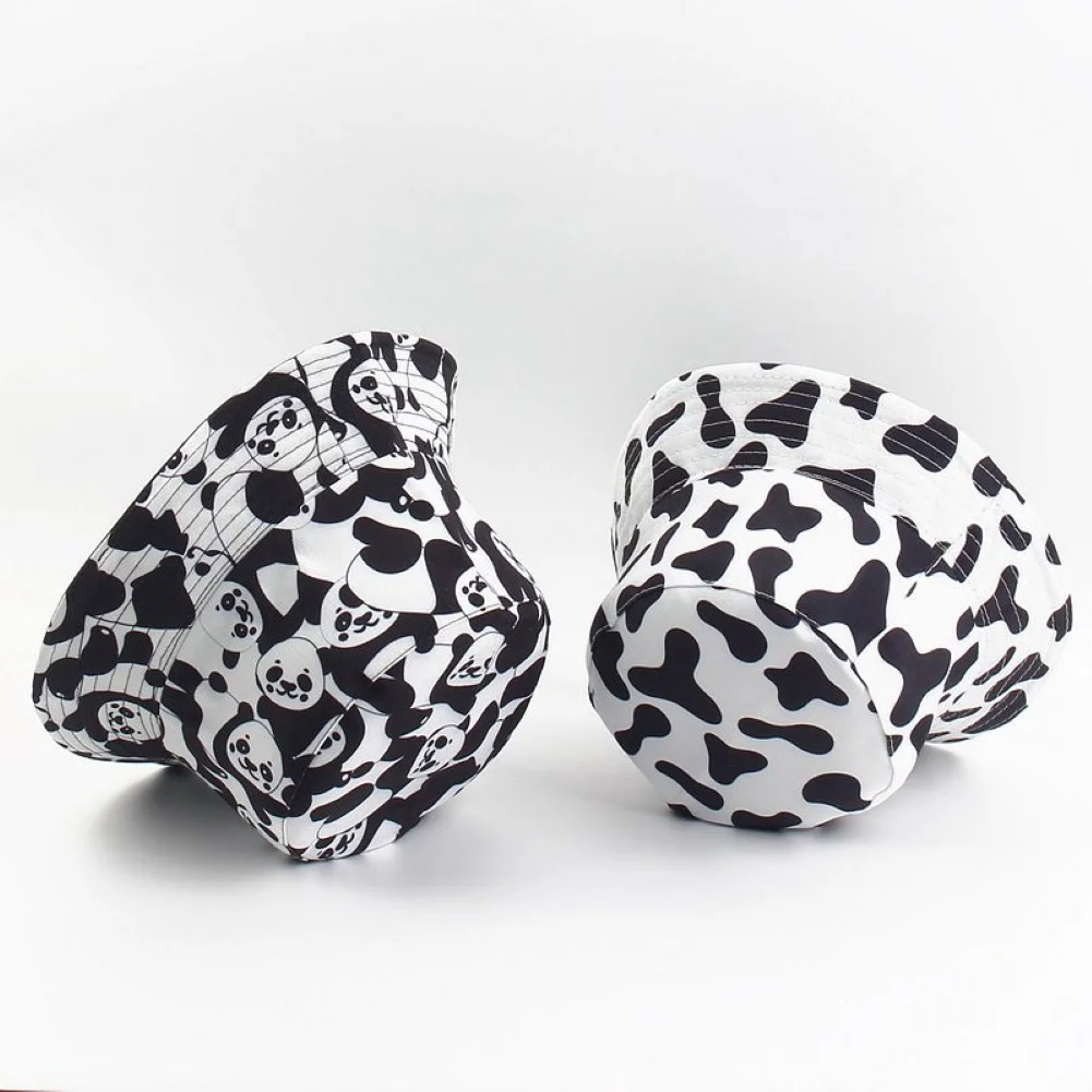 Женская двусторонняя панама с принтом милой коровы и панды|Мужская панама| |