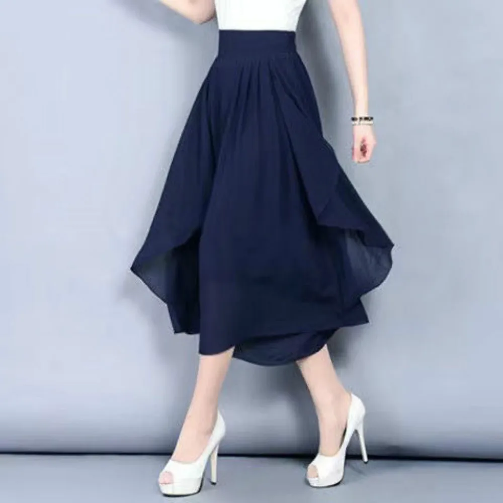 

Summer Chiffon Wide Leg Pants 2021 Summer New Thin Capri Skirt Loose And Slim High Waist Elastic Large Casual Pants