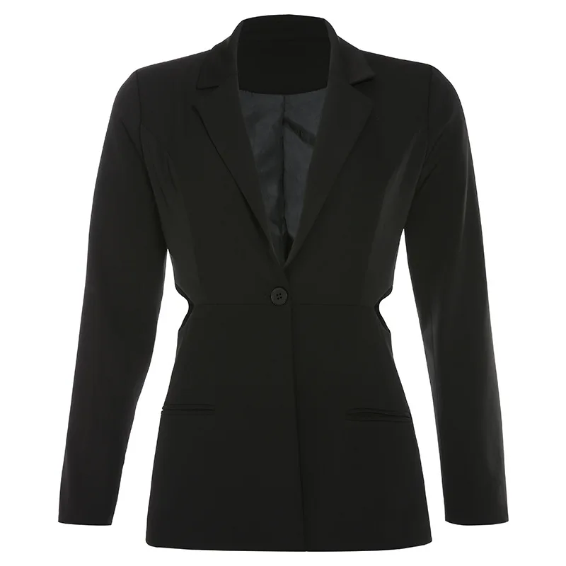 

Vintage Dress Women Elegant Office Ladies Blazer Dresses Long Sleeve Autumn Sexy V-Neck Hallow Out Waist Black Mini Dress