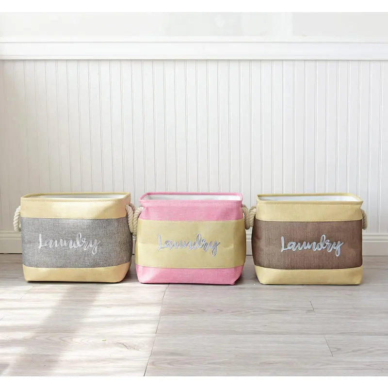 

New Style Embroidered Eva Storage Basket Two Sorts Color Imitation Linen Clothes Storage Box Laundry Basket Storage Basket 0957