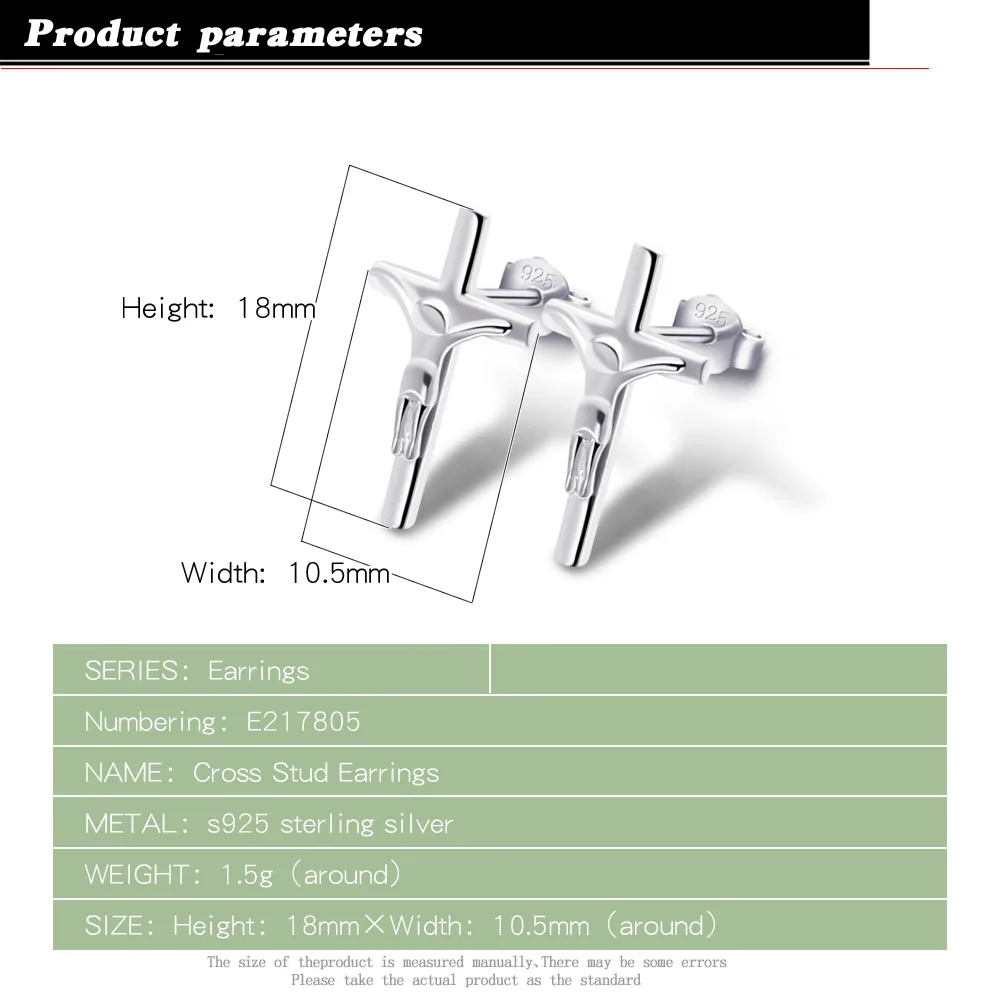 Религиозные Стиль женские 925 стерлинговые серебряные серьги в виде креста