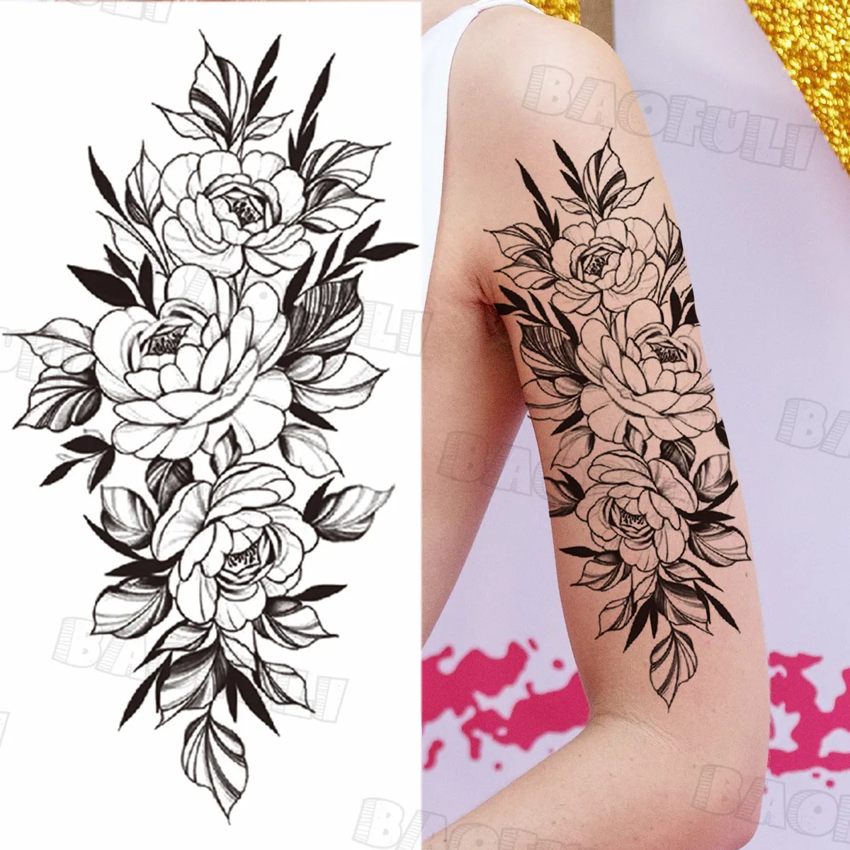 Черные временные татуировки далии для женщин взрослые геометрические тигровые