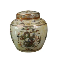 chinese old porcelain chenghua gold painted colorful dragon and phoenix pattern jar storage lid jar