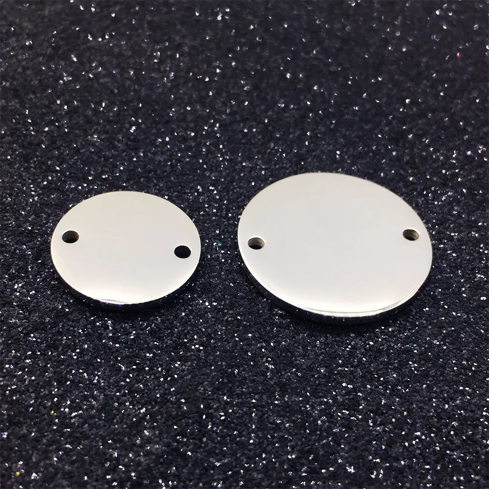 

10pcs/Lot Stainless Steel Stamping Blank Disk Connector Two Inner Hole DIY Charm Discs 15mm/20mm
