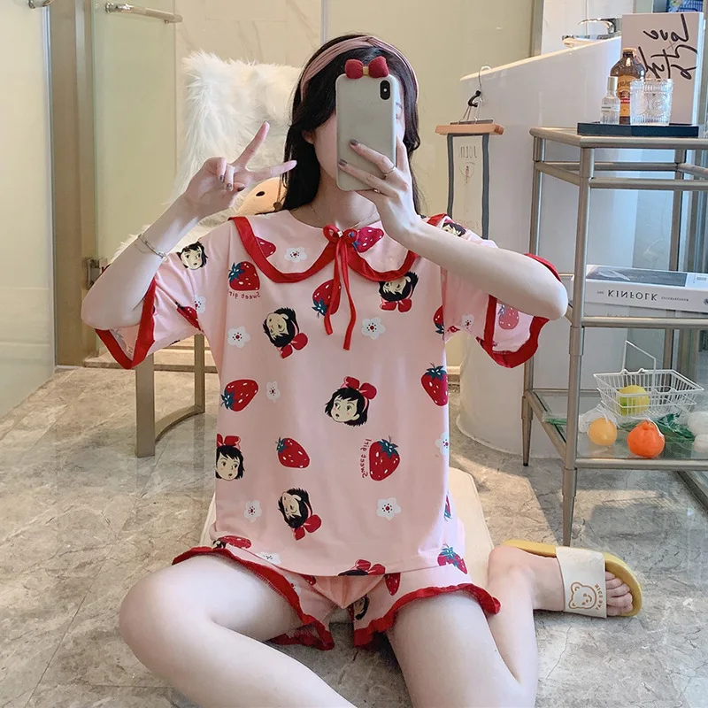 

Pajamas women summer short-sleeved thin two-piece suit 2021 new sweet and cute princess style spring home service