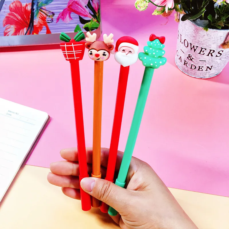 

4pcs/lot Christmas Santa Claus Gel Pen Cute 0.5mm black ink Neutral pens Stationery gift School writing Supplies