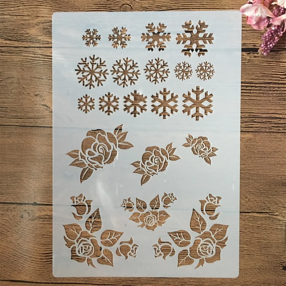 

A4 29cm Rose Flower Snowflake DIY Layering Stencils Wall Painting Scrapbook Coloring Embossing Album Decorative Template