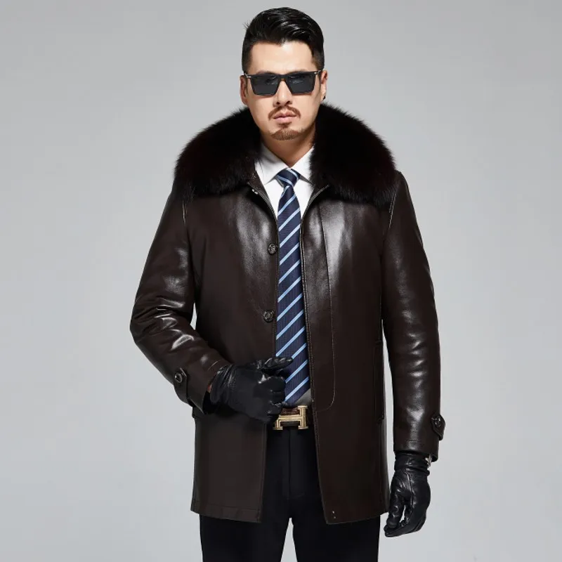 815 новая зимняя одежда мужское кожаное пальто средней длины из овечьей кожи