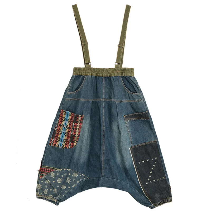 

QING MO Blue Women Denim Overalls 2020 Spring Women Patchwork Cross Pants Female Ankle Length Pants Personality ZQY2561