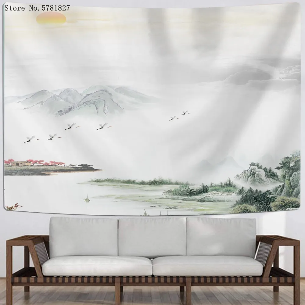Настенный гобелен в китайском стиле с 3D рисунком настенный изображением гор воды
