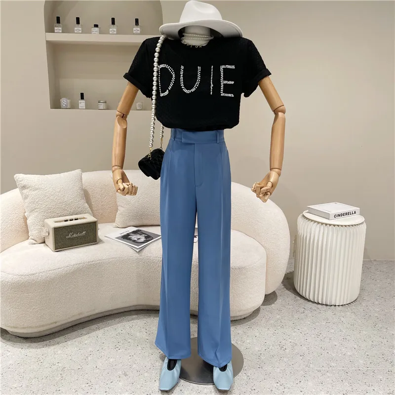 

Women's Spring Summer 2021 Fashion Round neck loose comfortable small fresh short sleeve top Pearl nail pearl letter T-shirt