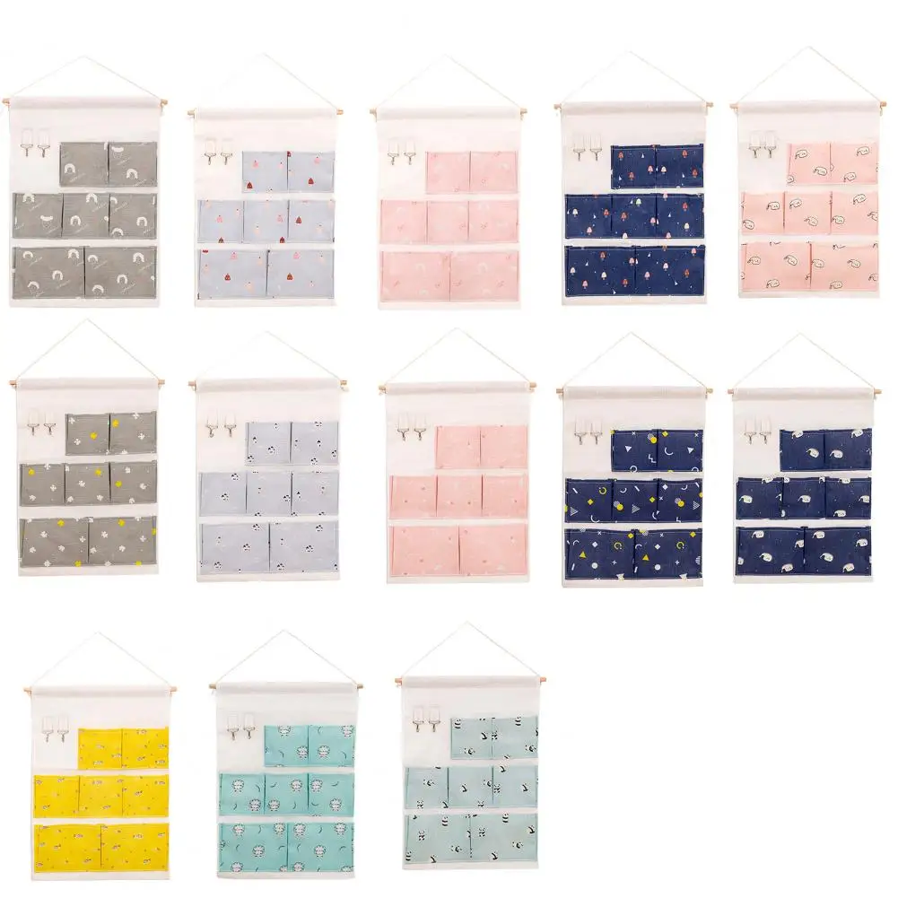 

Cartoon Print Hanging Storage Bag Sundries Pouch Pockets Bedroom Home Organizer