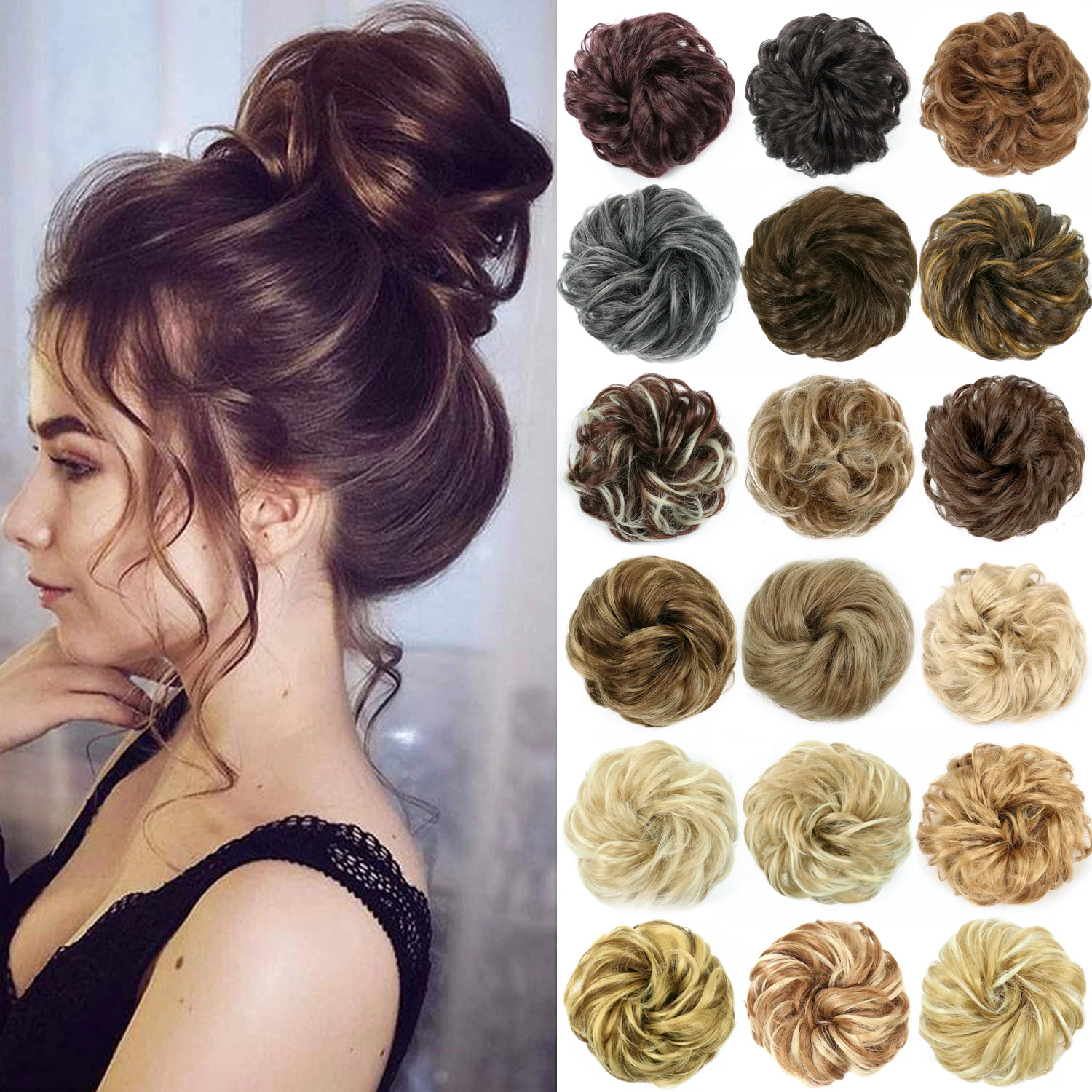 Synthetic Hair Bun Curly Messy Bun Scrunchies Chignon Tail Updo Hair Bands Elastic Band Hairpieces for Women Volume Fringe Fake