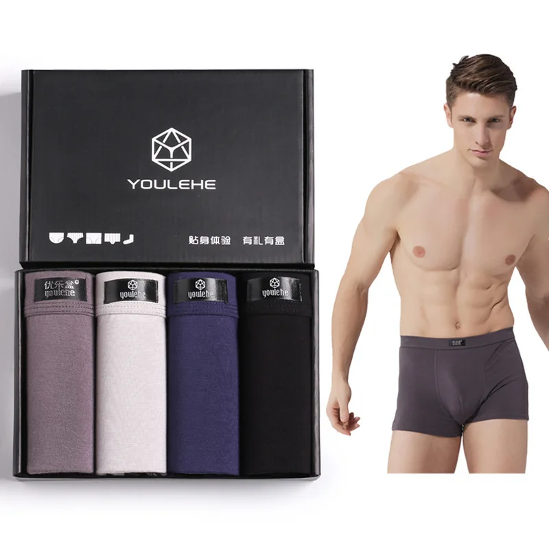 4 шт./лот мужские боксеры Мужские дышащие трусы однотонные шорты фирменные из