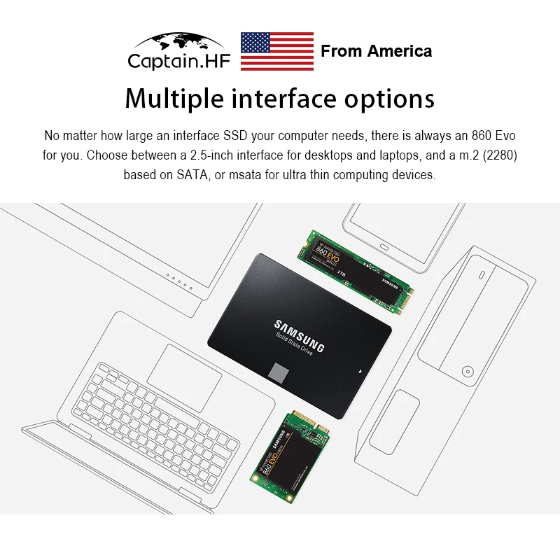 Твердотельный накопитель US Captain 860 EVO 2 ТБ 5 дюйма SATA3 SSD MZ 76E250B/CN для ноутбуков