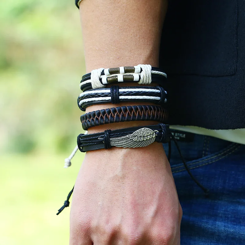 12 шт./компл. винтажный вязаный мужской браслет из воловьей кожи сделай сам