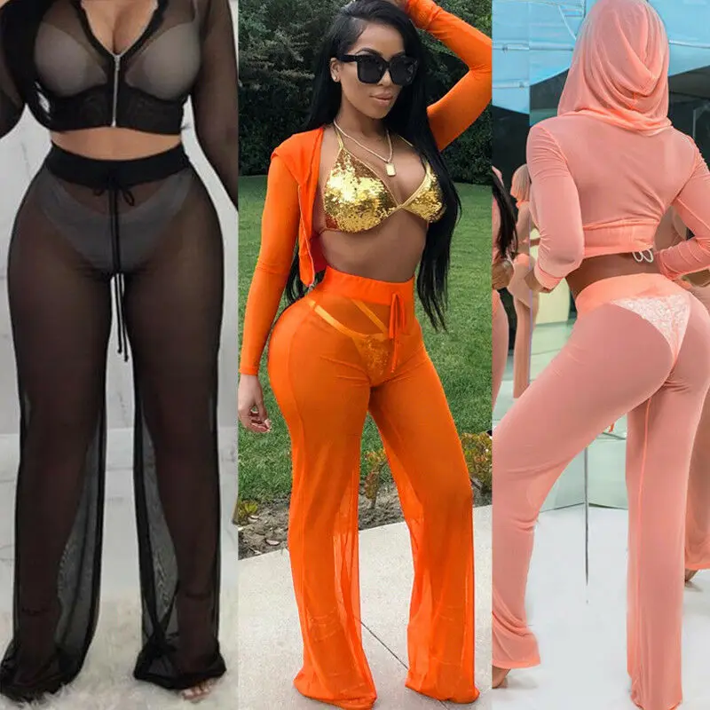 Новинка 2019 брендовые сексуальные женские пляжные сетчатые брюки с поясом и