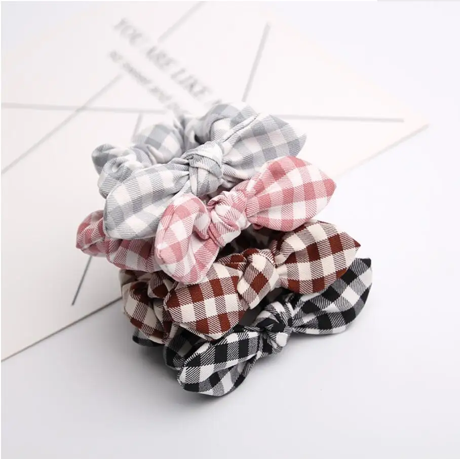 

24Pcs/lot, Wholesale Plaid Cotton Baby Hair Bows, Elastic HairBands, Women Girls Hair Scrunchies ,Hairties Accesories