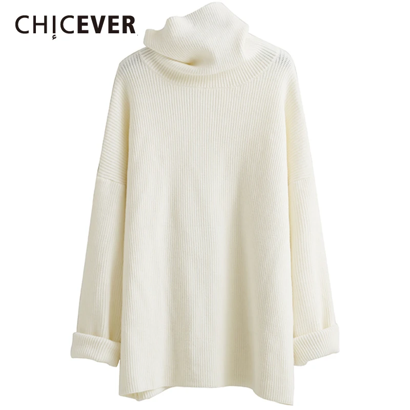 CHICEVER корейский вязаный свитер для женщин водолазка с длинным рукавом Свободный