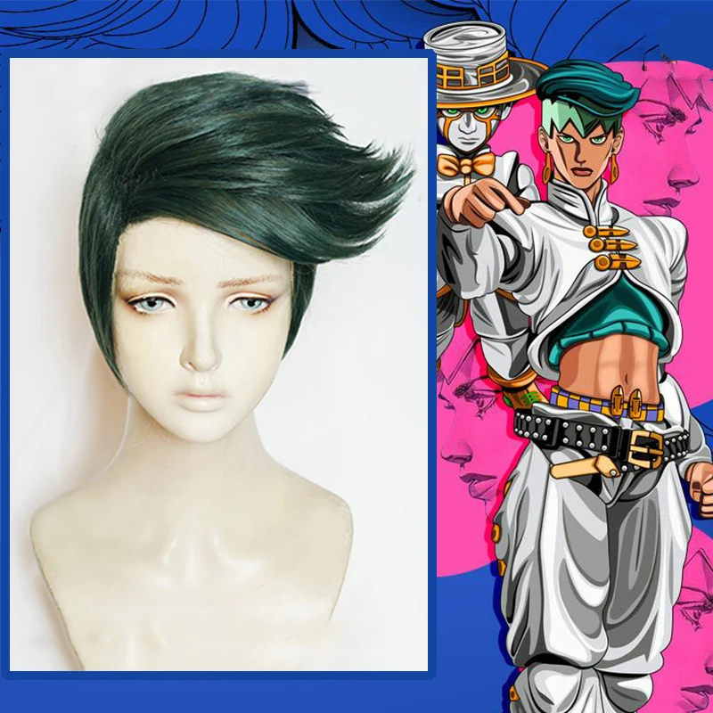 

Anime Comic Jojo’s Bizarre Adventure Cosplay Wig Rohan Kishibe Cosplay Wigs Synthetic wig Cosplay Accessories Green Short Wigs