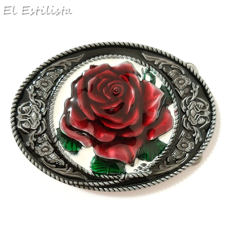 Vintage Mens 3D Red Roses Metal Belt Buckle Suit 4cm Belts High Quality Cowboy Cowgirl Pin Buckles Head Jeans Accessories | Дом и сад