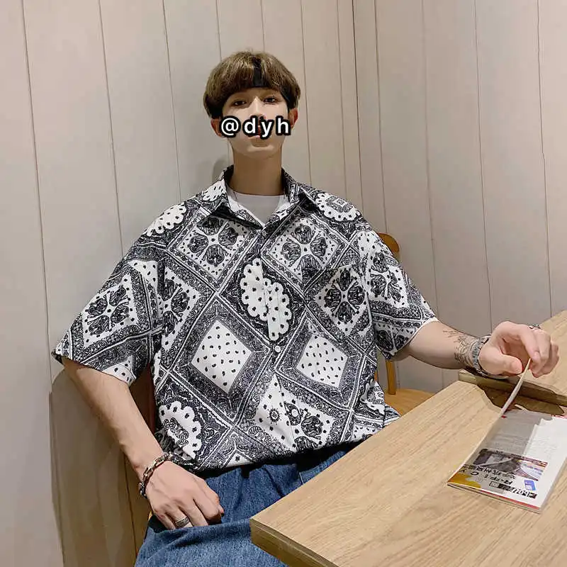 

@summer Cashew Flower Short Sleeve Harajuku Button Up Hawaiian Shirt Shirts for Men Streetwear Western 2021 Special Counter