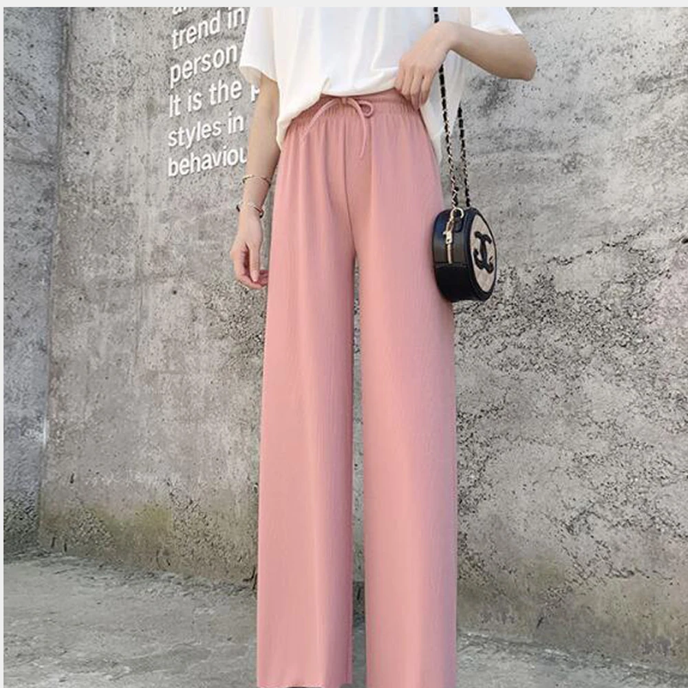 

Fashion Women Summer Wide Leg Pants Casual Elastic Trousers High Waist Full Length Loose For Women's Clothing