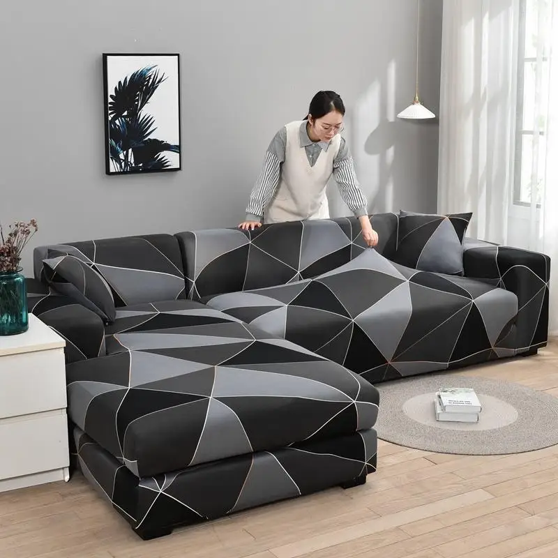 Geometry Plaid Sofa Cover Slipcover Elastic for Living Room Stretch Sectional Couch Non-slip Armchair | Дом и сад
