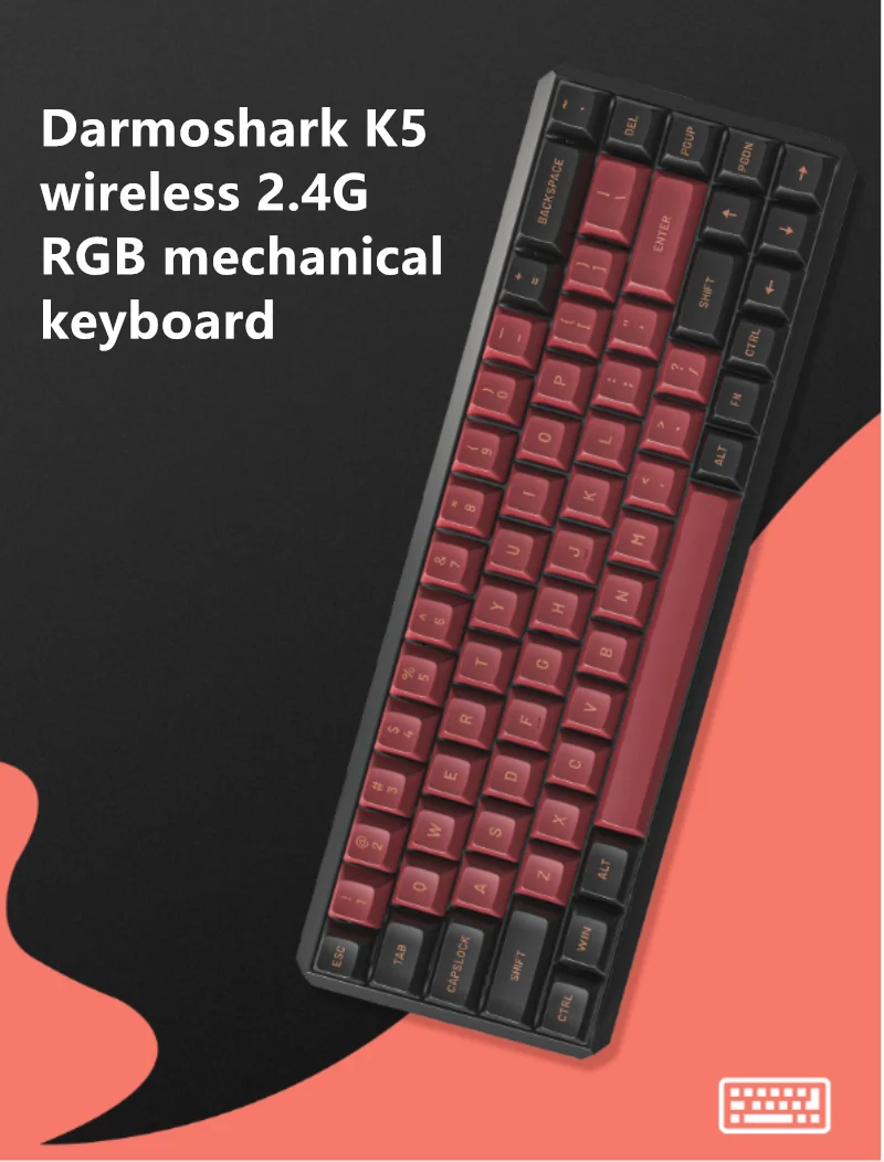 

Новая Механическая игровая клавиатура Darmoshark K5, красная и черная вишневая клавиатура, 68 клавиш, стандартная/беспроводная, 2,4 ГГц, Двухрежимна...