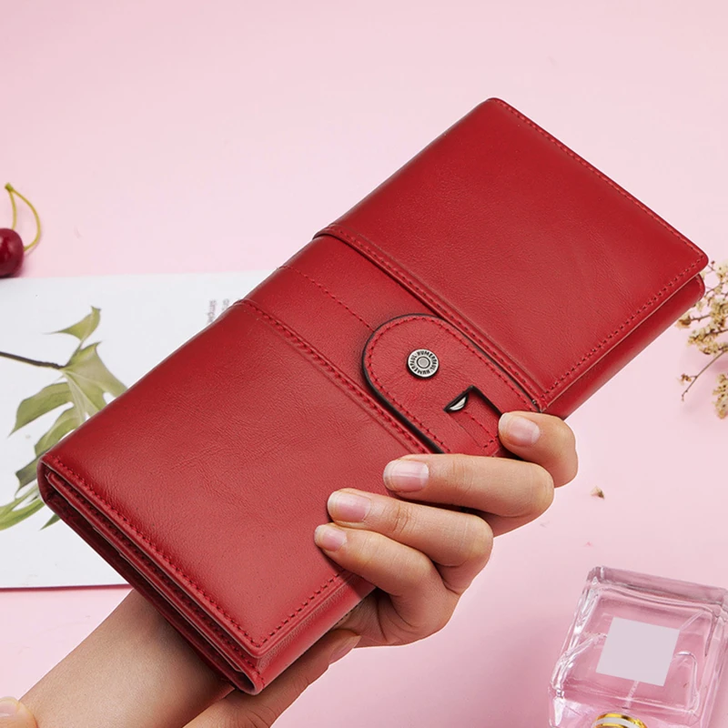 

Women's Wallet Cowhide Leather Luxury Card Holder Clutch Casual Female Money Bag Ladies Handy Purse With Passport Cover Quality