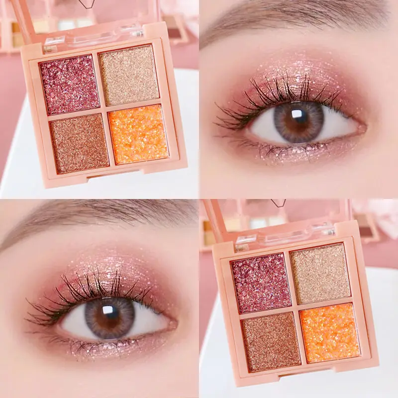 4 цвета блестящие тени для век Палитра матовые мерцающие Сияющие алмазные
