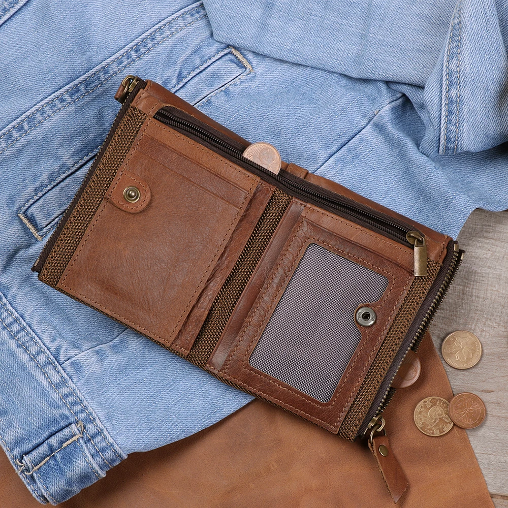 Мужской кошелек RFID корейская мода двойная молния кожаный короткий клатч сумка