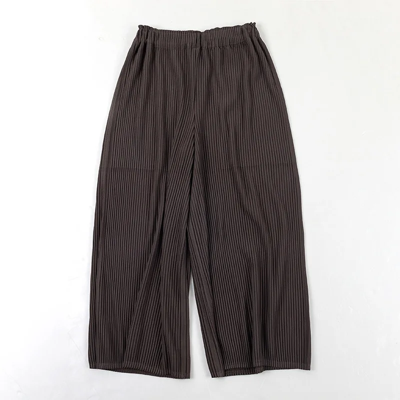 

IEFB pleated wide leg pants fashion men's and women's loose casual elastic waist japanese streetwear fashion ankle length pants