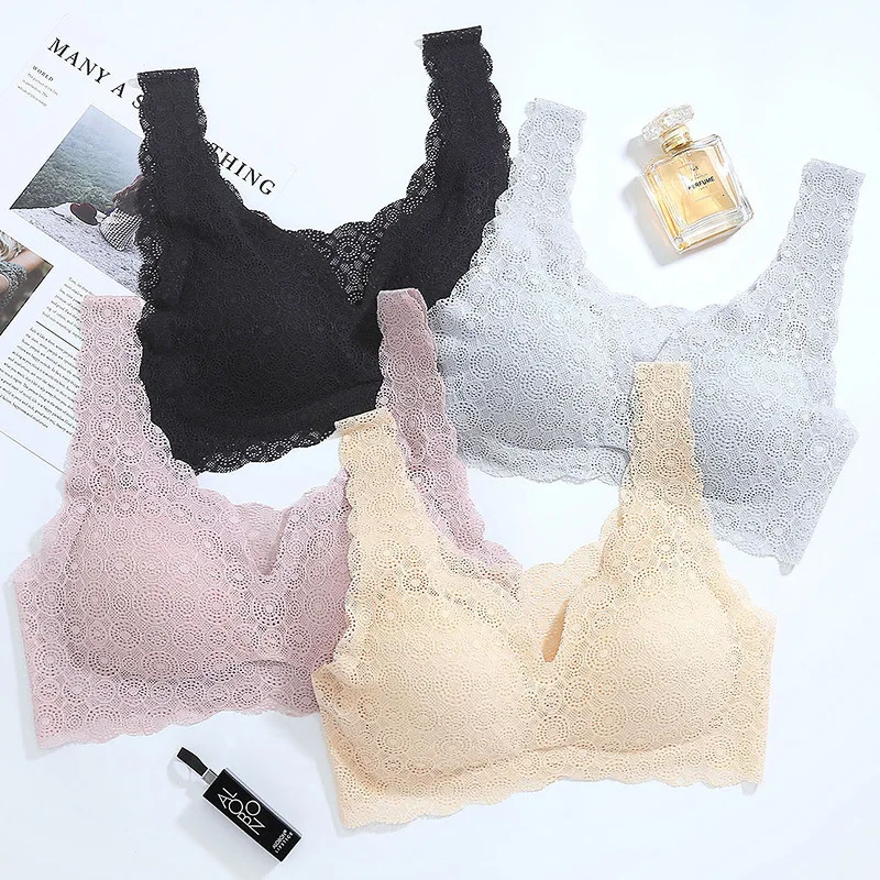 

Hot Sales Sexy Lace Underwear Non-Trace Fitness Push Up Bra Vest Lingerie For Women Beautiful Lace Modis Bralette Top Lady