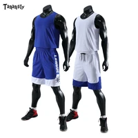 double sided basketball jersey set reversed basketball uniform men printed sports suit both sides training shirt shorts custom