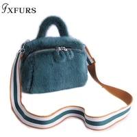 2020 fashion new women luxury genuine mink fur handbag blue classic real fur bags lady super fashion mink bags