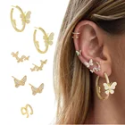 2020 Новая Летняя коллекция Полный Стразы в виде золотистой бабочки серьги-кольца для женщин маленькая бабочка очарование серьги в виде колец, ювелирные изделия