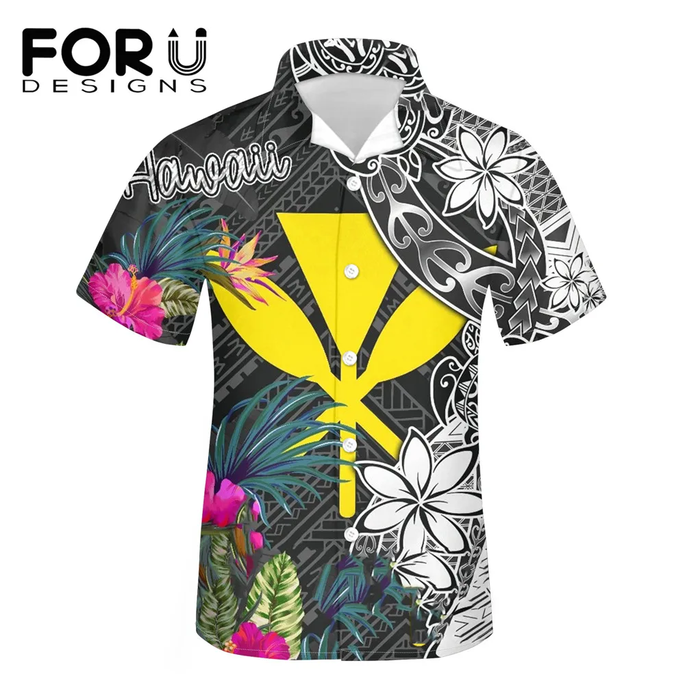 

FORUDESIGNS 2021 Fashion Mens Short Sleeved Hawaiian Shirt Summer Hawaii Plumeria Printing Casual Floral Beach Shirts For Men